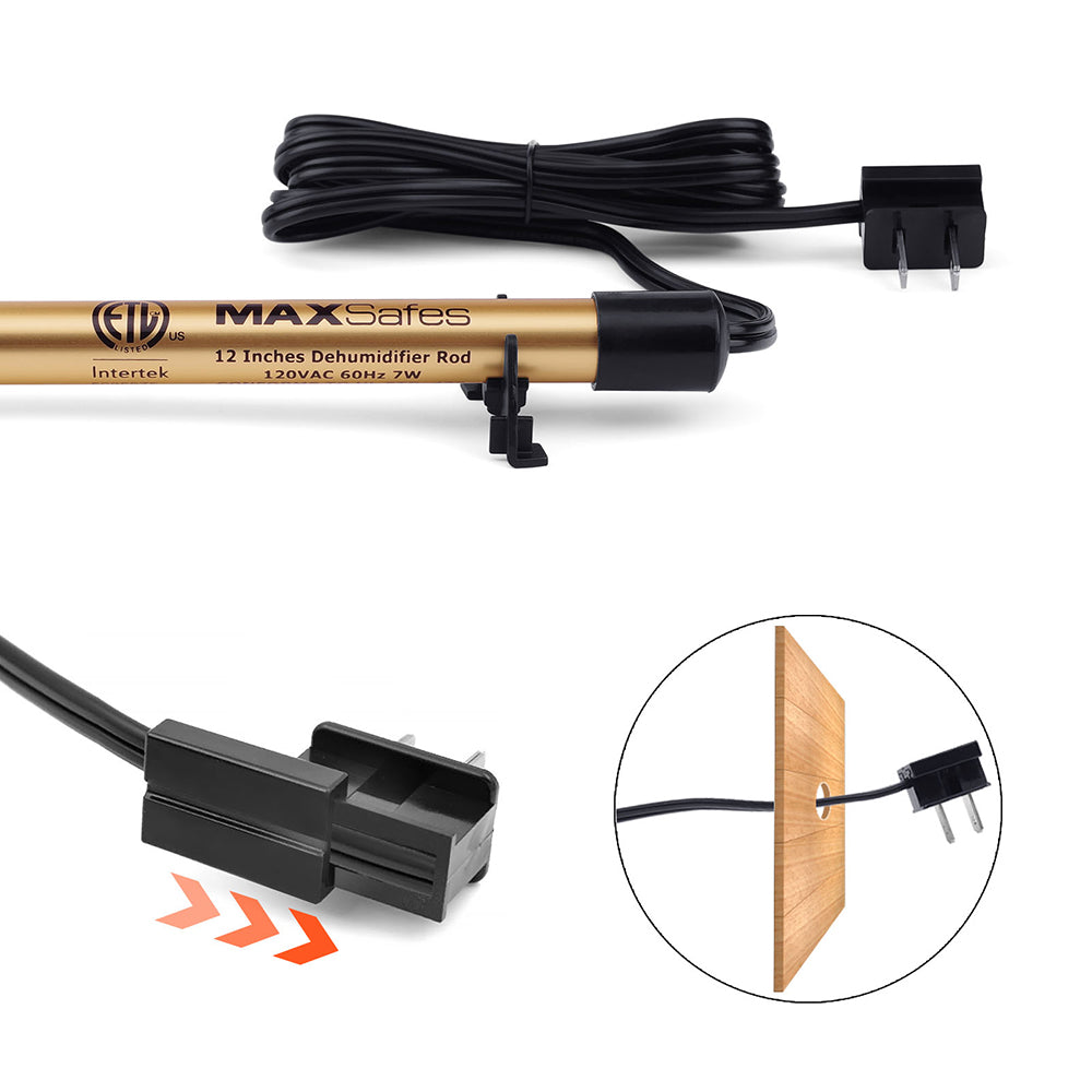 Gun Safe Dehumidifier Rod, Dry Golden Rod - Easy Installation Plug-in Electric Dehumidifier Eliminates Moisture for Gun Safes & Cabinets - MAXSafes®Dehumidifier Rod 24"